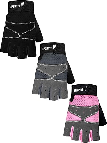 3 pares de guantes sin dedos para niños guantes de gel antideslizantes guantes deportivos ajustables para niños ciclismo ciclismo rosa gris negro