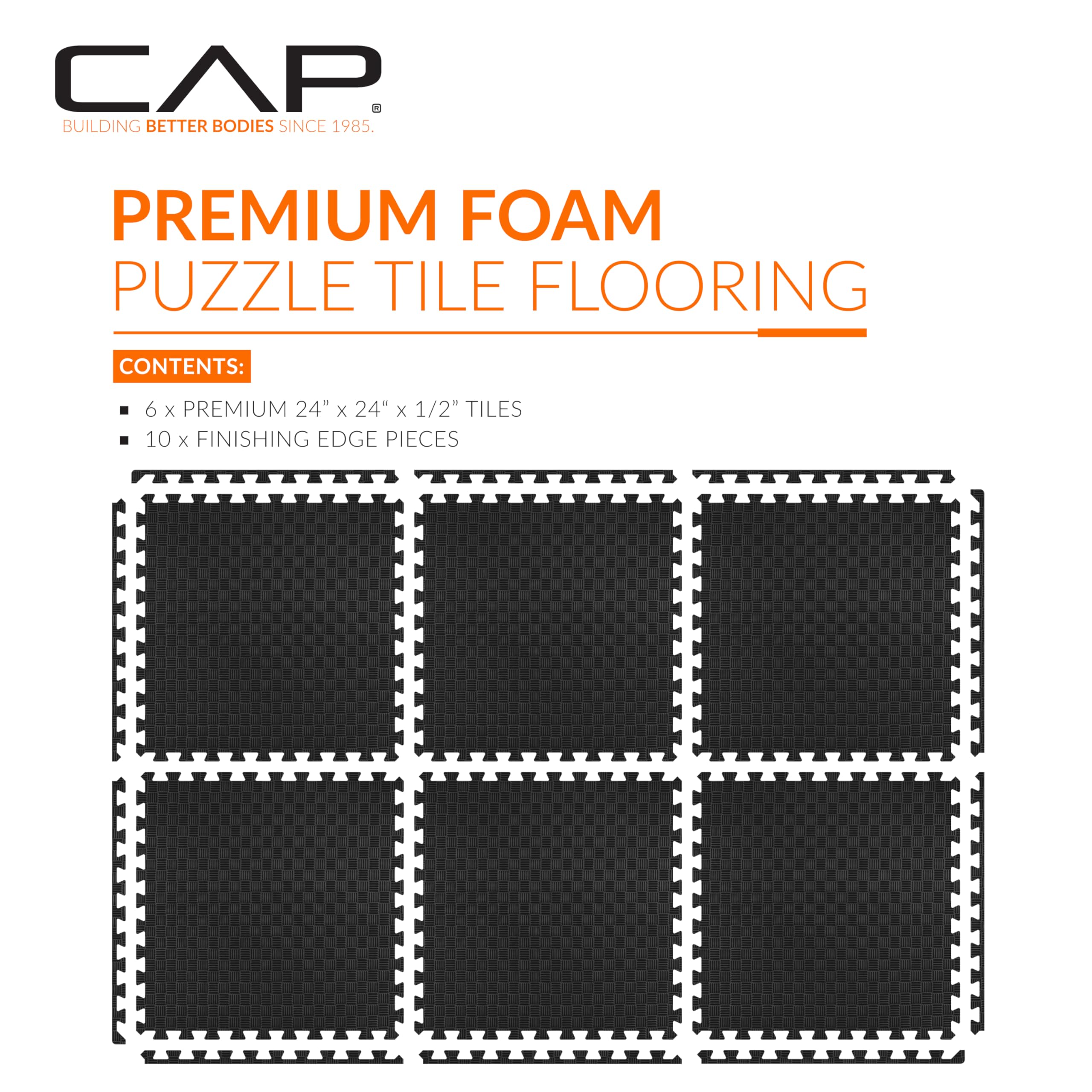 CAP Barbell Tapis de puzzle en mousse EVA emboîtable 1/2-61 x 61 x 1,3 cm - Motif tatami - Noir
