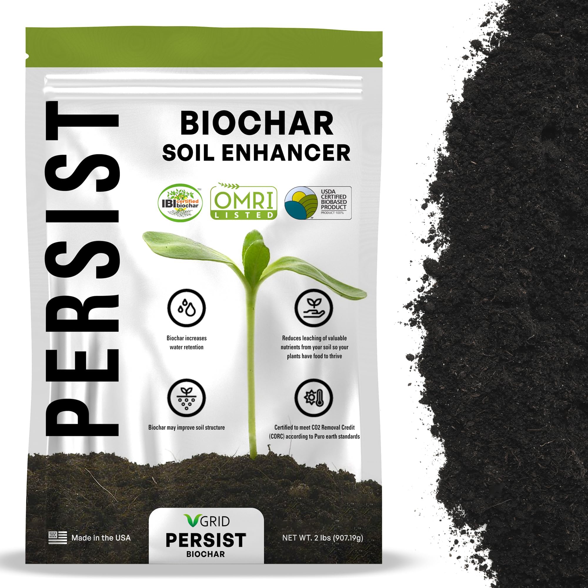 Persist | Earth-Positive Soil Enhancer | 100% Natural | Active Carbon | Improves Soil | Saves Water | 3qt. (2.84L)