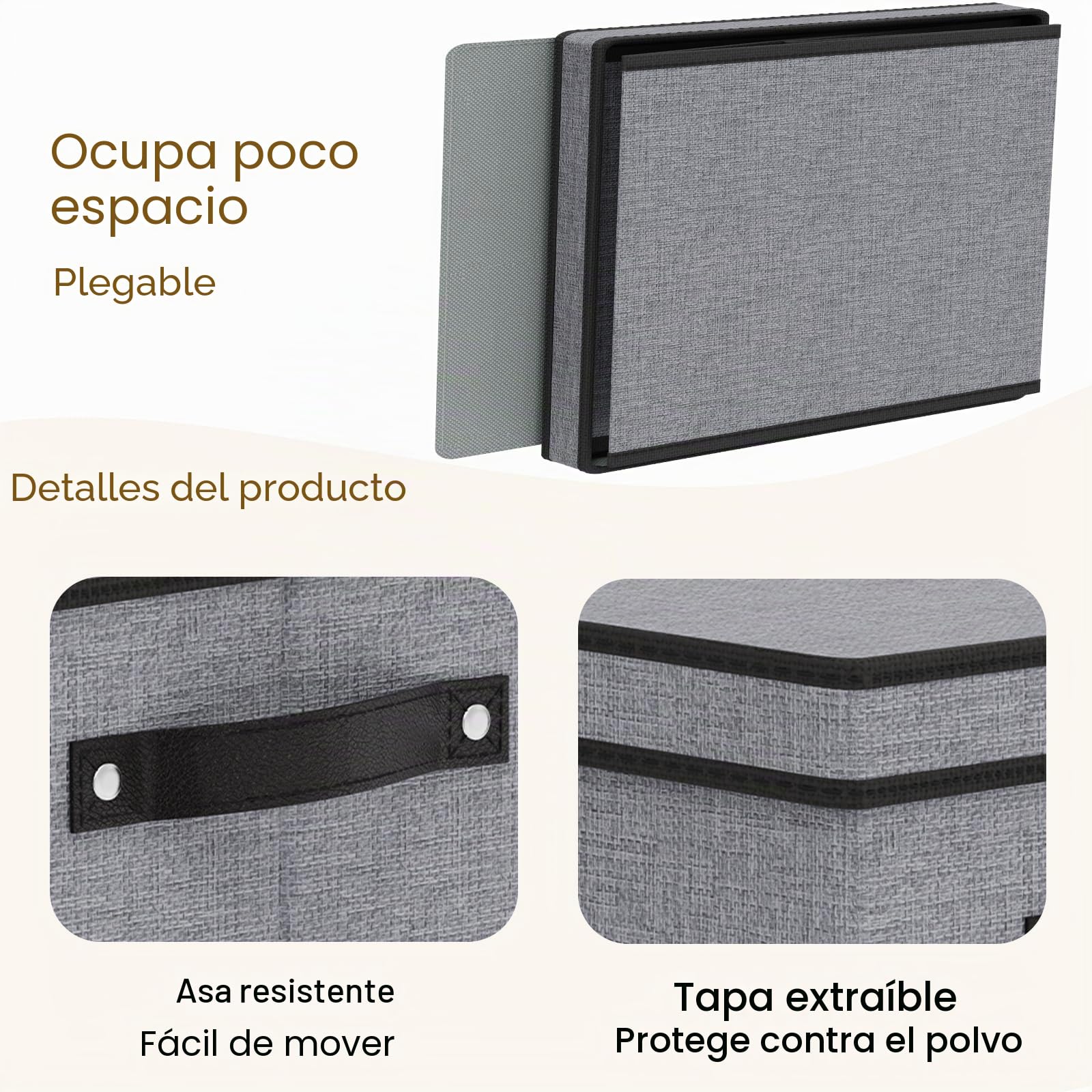 3 Piezas Cajas Almacenaje Ropa, Caja de Almacenamiento con Tapa, Cestas Organizadoras Plegable con Manija, para Toallas y otros Artículos, Gris, 33×23×18cm