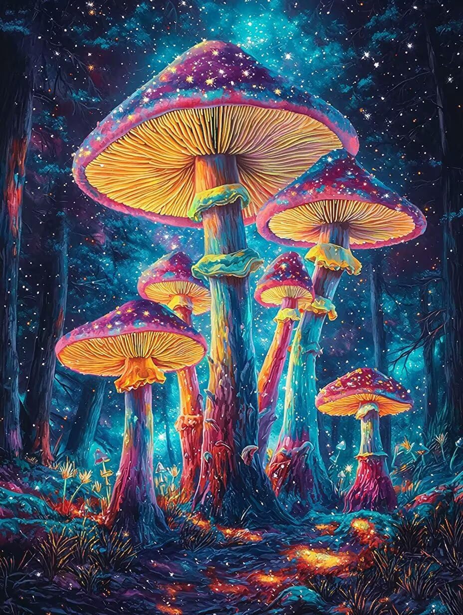 Champignon sous le ciel étoilé Peinture Numero Adulte Kits, 80x100cm m-1017