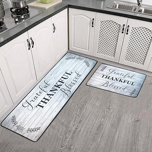 Juego de 2 alfombras de cocina de Acción de Gracias, antideslizantes, color gris, alfombras de cocina y alfombras de granja de Acción de Gracias, 16