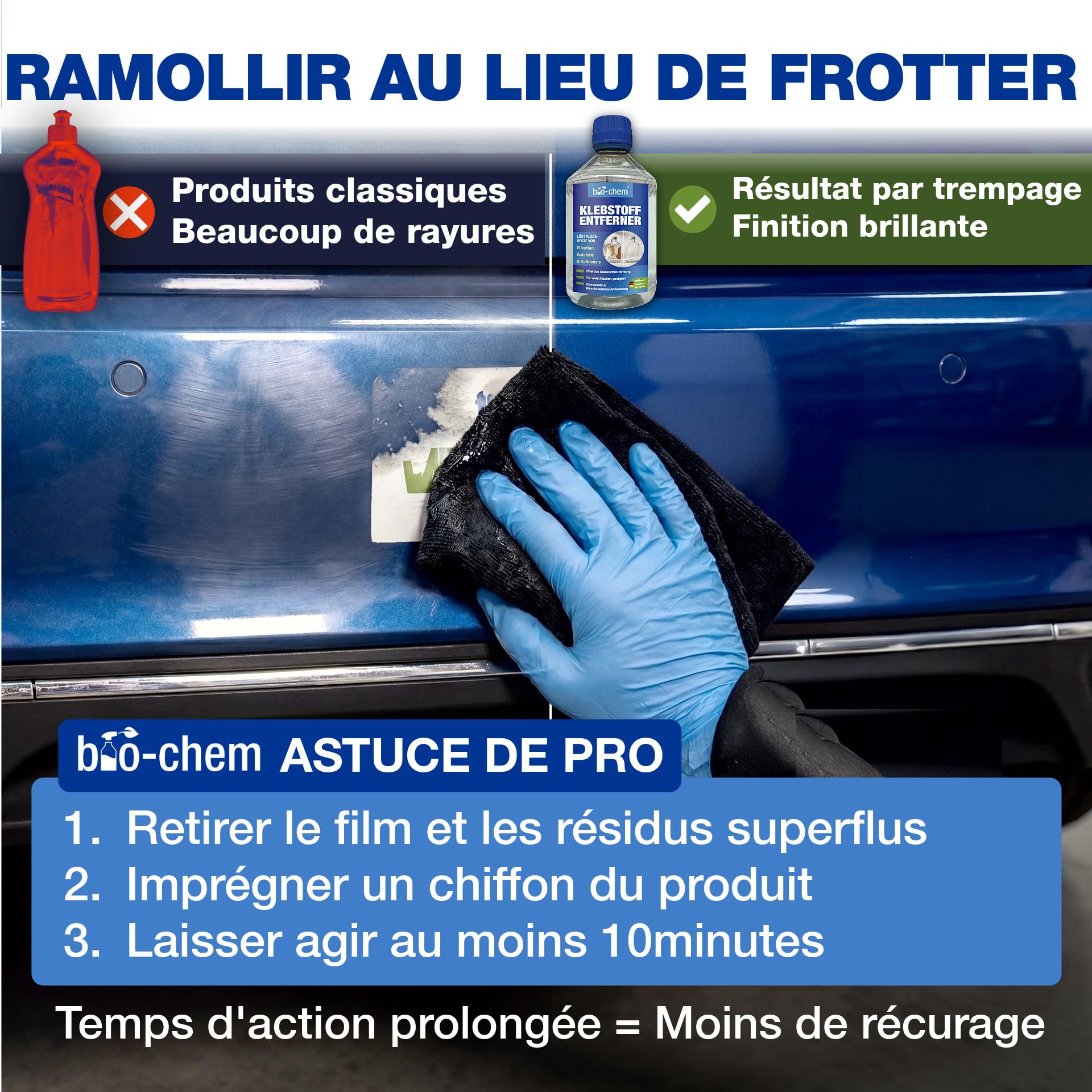 bio-chem - Dissolvant colle et adhesif 500ml - Alternative à l'acetone - Produit enlever colle autocollant - Décape résidus étiquettes, glue extra forte, uhu, loisir creatif - Grattoir inclus