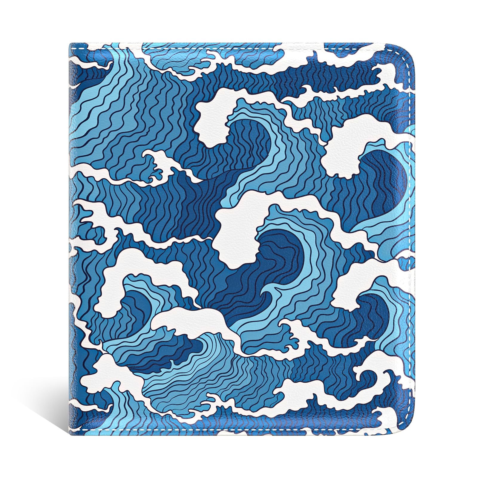 Slim RFID Card Holder Wallet For Women - Minimalist Bifold With Coin Pocket, Blue Floral Design - View #7