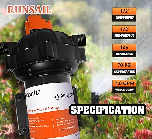 Miniatura 2 de Versión mejorada Bomba de agua de diafragma autocebante de 12 V CC, 40-80 PSI ajustable continuamente, flujo de agua de 7.0 GPM, bomba de agua dulce