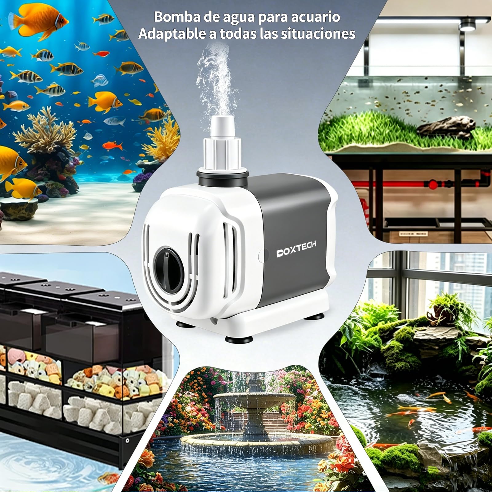 Boxtech Pompa per Acquario 25W 1500 L/H,3-in-1 Albero Ceramica,Albero in Ceramica, Motore in Rame Puro, Risparmio Energetico per Acquario Medio Laghetto Giardino