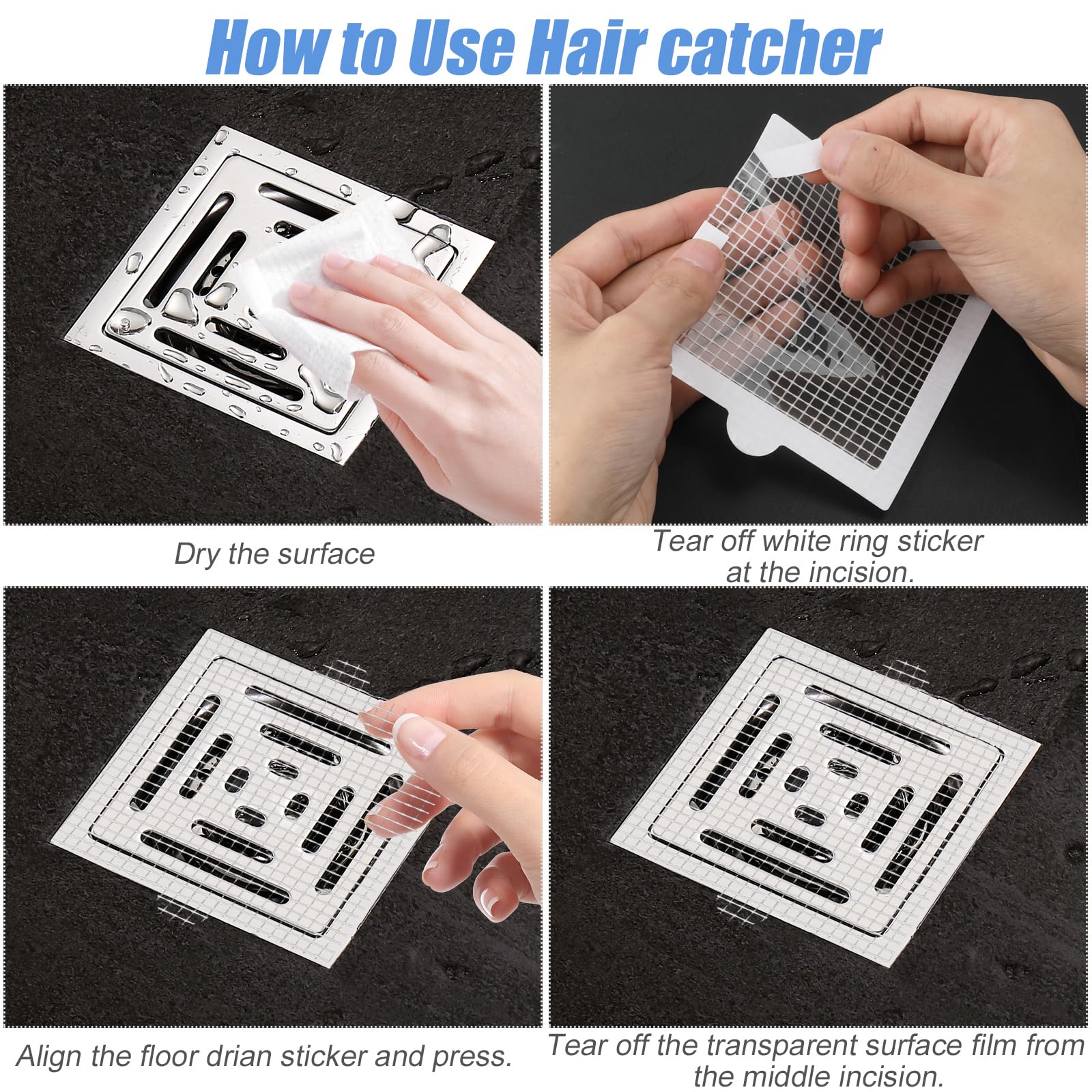 30 Pezzi Filtro Raccogli Capelli per Doccia, Filtro per Capelli Vasca da Bagno, Protezione per Lo Scarico del Pavimento, Adesivi per Scarico Doccia per Lavello Cucina (10 cm