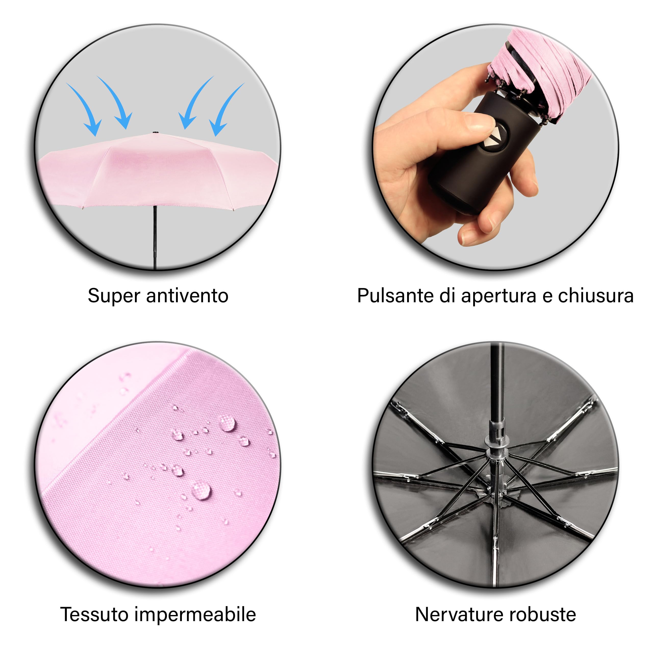drytogo Ombrello pieghevole + apertura chiusura automatico - resistente al vento - leggero diversi colori manico antiscivolo per Uomo Donna e Ragazzi