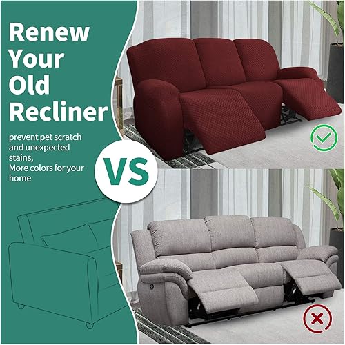 Vista 223 de YEMYHOM Funda elástica de 4 piezas para silla reclinable de jacquard con bolsillo lateral, antideslizante, ajustable, protector de muebles con parte