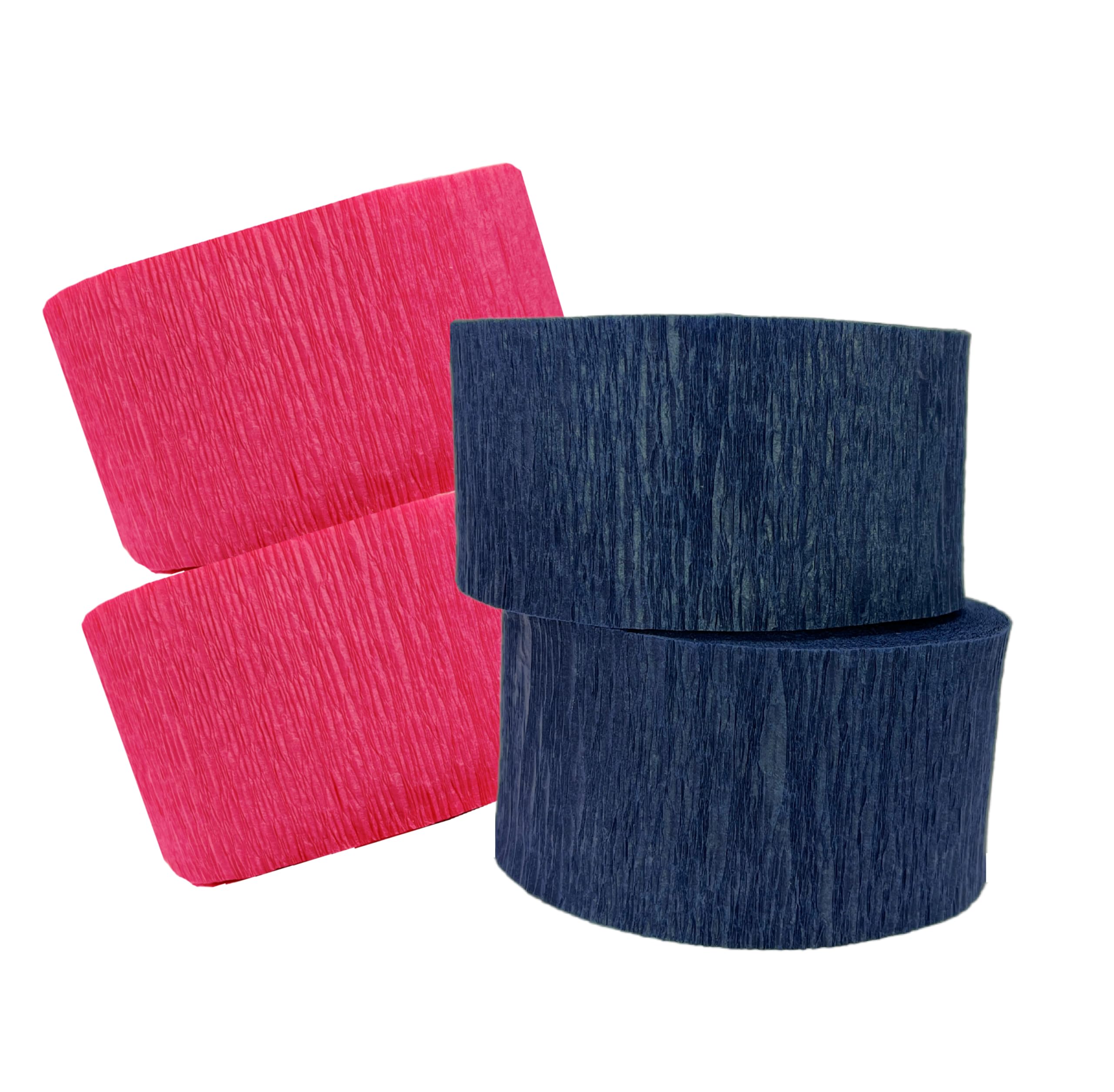 K-Kraft USA-Made Hanging Decorative Crepe Paper Streamers for Birthday, Party, Holiday, School, Wedding, Shower, or Graduation (2 Rolls Hot Pink + 2 Rolls Midnight Blue)