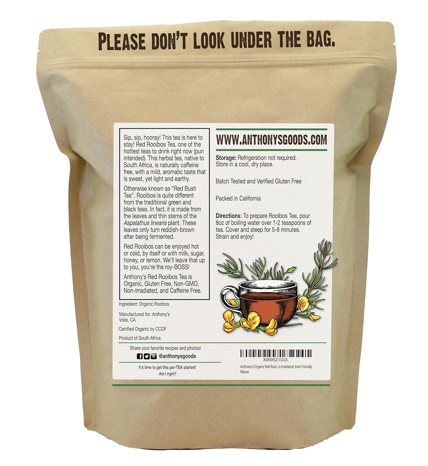 Anthony's Organic Red Rooibos Loose Leaf Tea, 1 lb, Gluten Free, Non GMO, Non Irradiated, Keto Friendly - Image 2