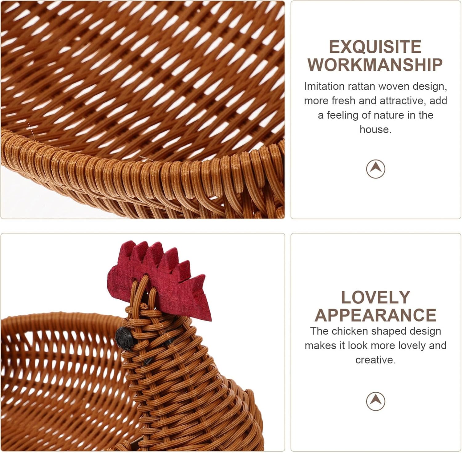 Luxshiny Woven Rattan Storage Basket for Fruits Vegetables and Snacks Stylish Household Serving Basket for Kitchen Countertop Home Decor Cute Animal Design