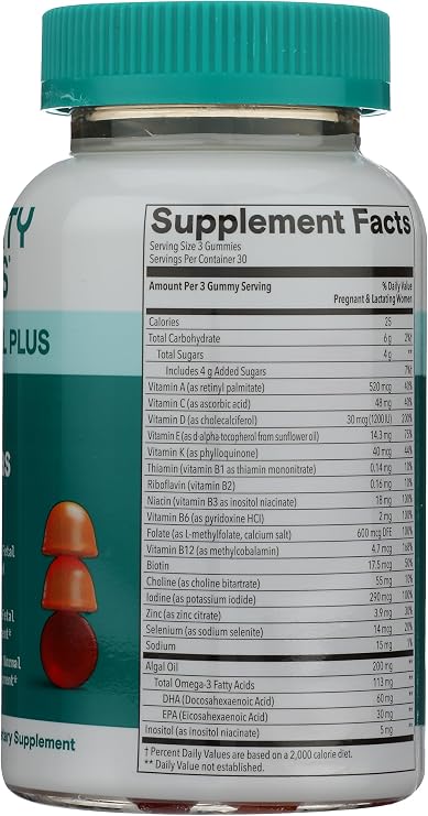 SmartyPants Prenatal Multivitamin Gummies with Omega 3 DHA/EPA, Methylfolate, Biotin, Vitamins D3, C, B12, B6, A, K, and Zinc, Gluten Free, Clean Label, Two Fruit Flavors, 90 Gummies (30 Day Supply)