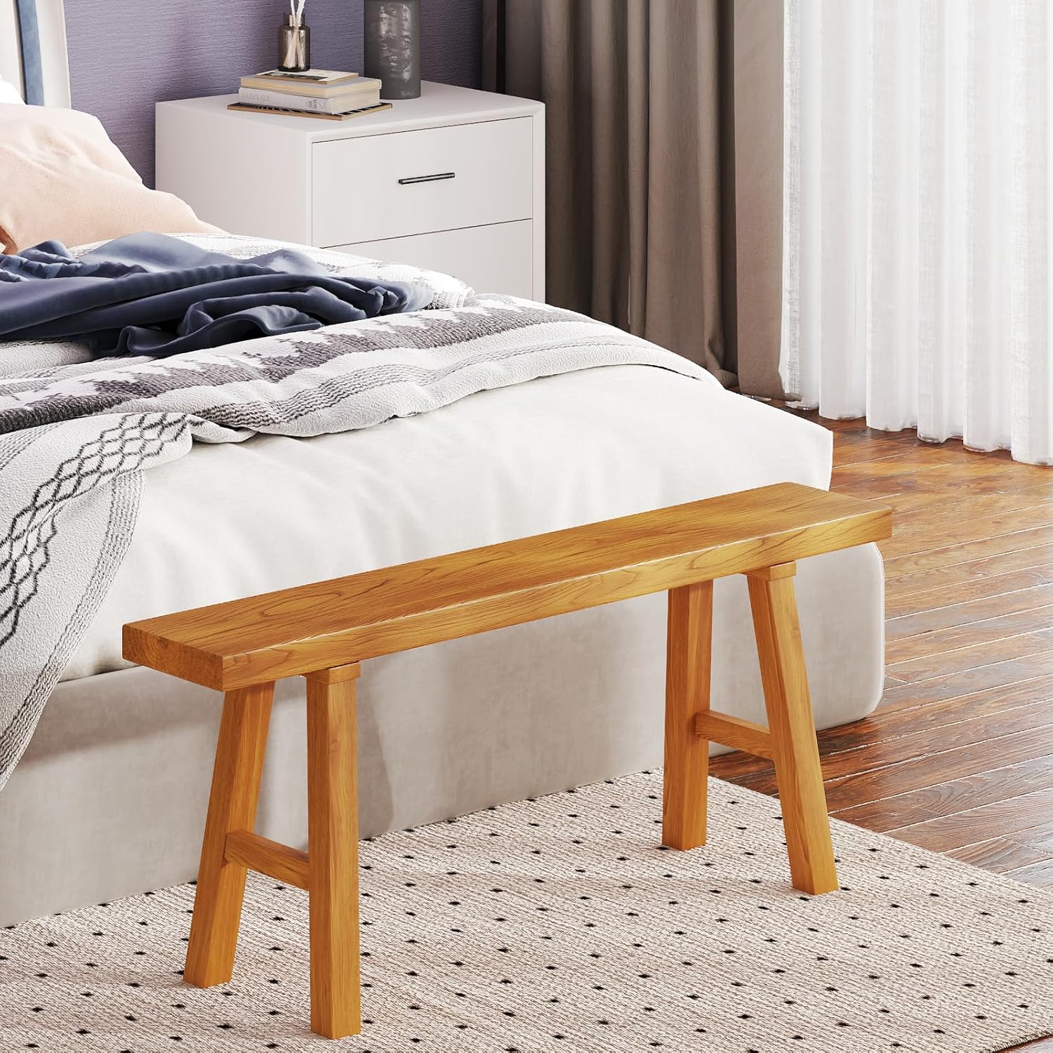 Handmade Solid Wood Noodle Bench 45 in Long Farmhouse Bench for End of Bed Entryway Slim Shoe Storage Stool Entry Stool Hallway Dining Farmhouse or Living Room