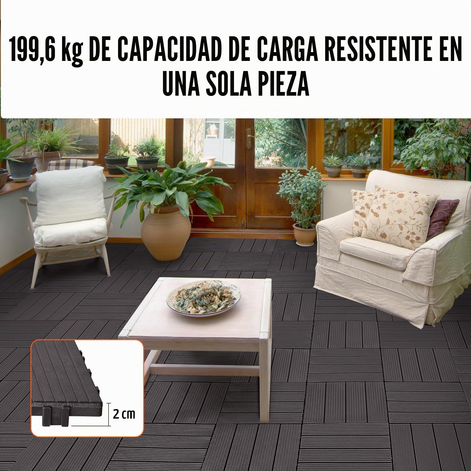 VEVOR Azulejos Entrelazados para Terraza, de Plástico, Resistentes al Agua, para Uso en Todo Tipo de Climas, para Terrazas, Porches, Piscinas, Balcones, Patios, Marrón Oscuro, 300 x 300 x 20 mm 54 uds