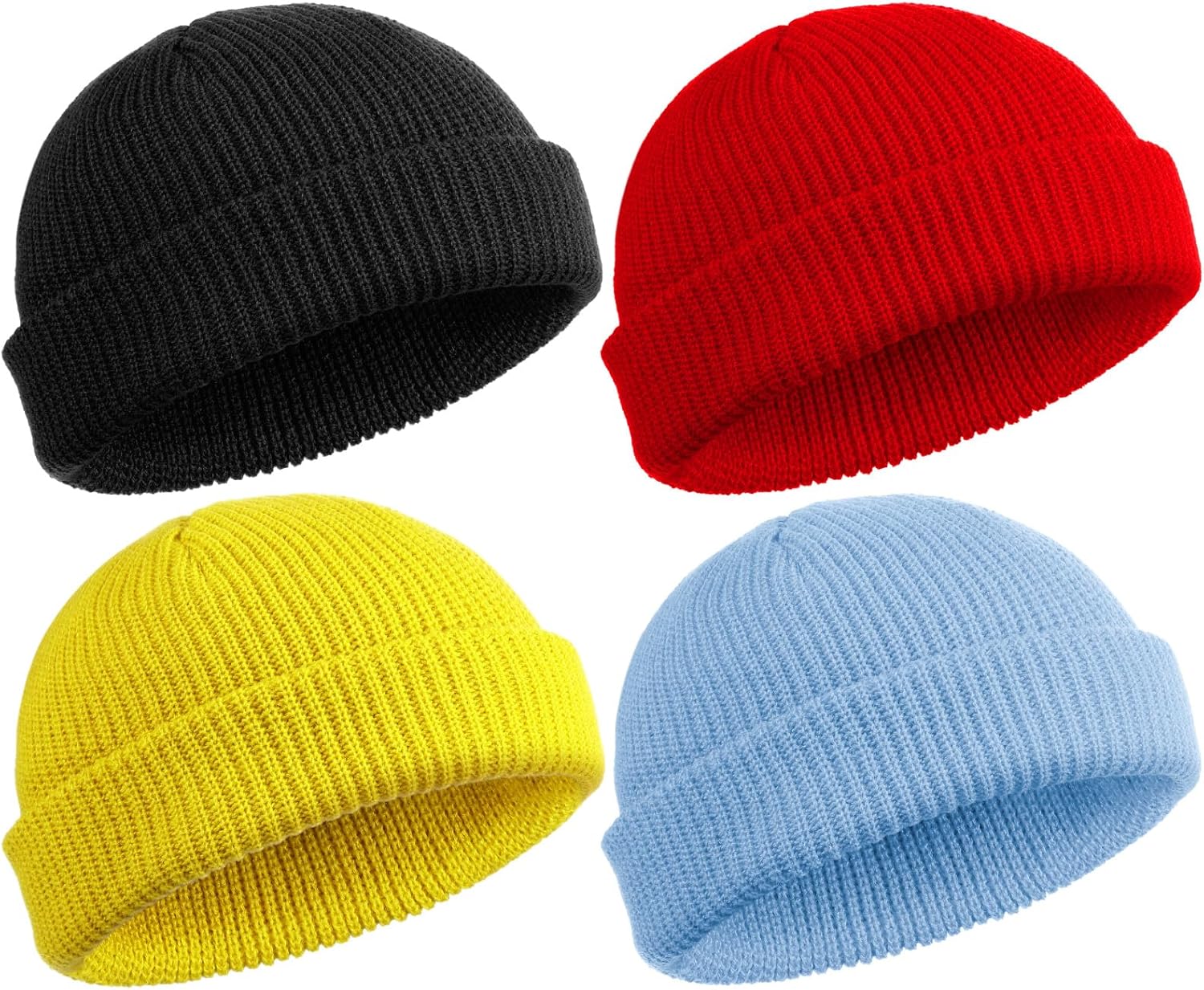 SATINIOR 4 Pieces Trawler Beanie Watch Hat Roll up Edge Skullcap Fisherman Beanie Unisex