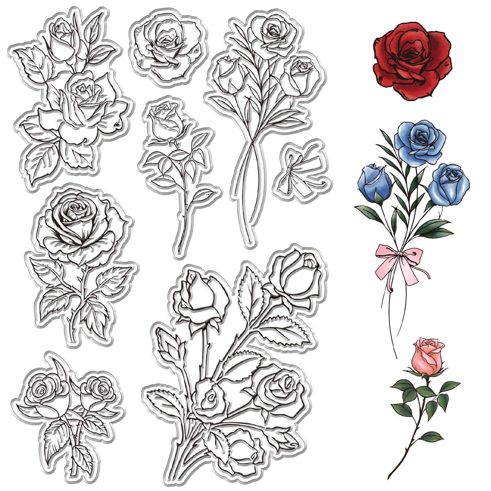 CRASPIRE Flowers Clear Rubber Stamps Roses Plants Reusable Retro Transparent Silicone Stamp Seals for Valentine's Day Scrapbooking Photo Album Decorative Journaling Card Making DIY