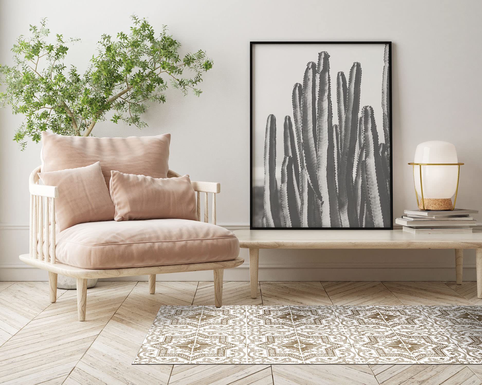 Panorama Tapis Vinyle - Modèle Carreaux Ciments Tolédo Brun 80x150 cm - Différentes Tailles - Deco Maison, Cuisine, Chambre et Exterieur