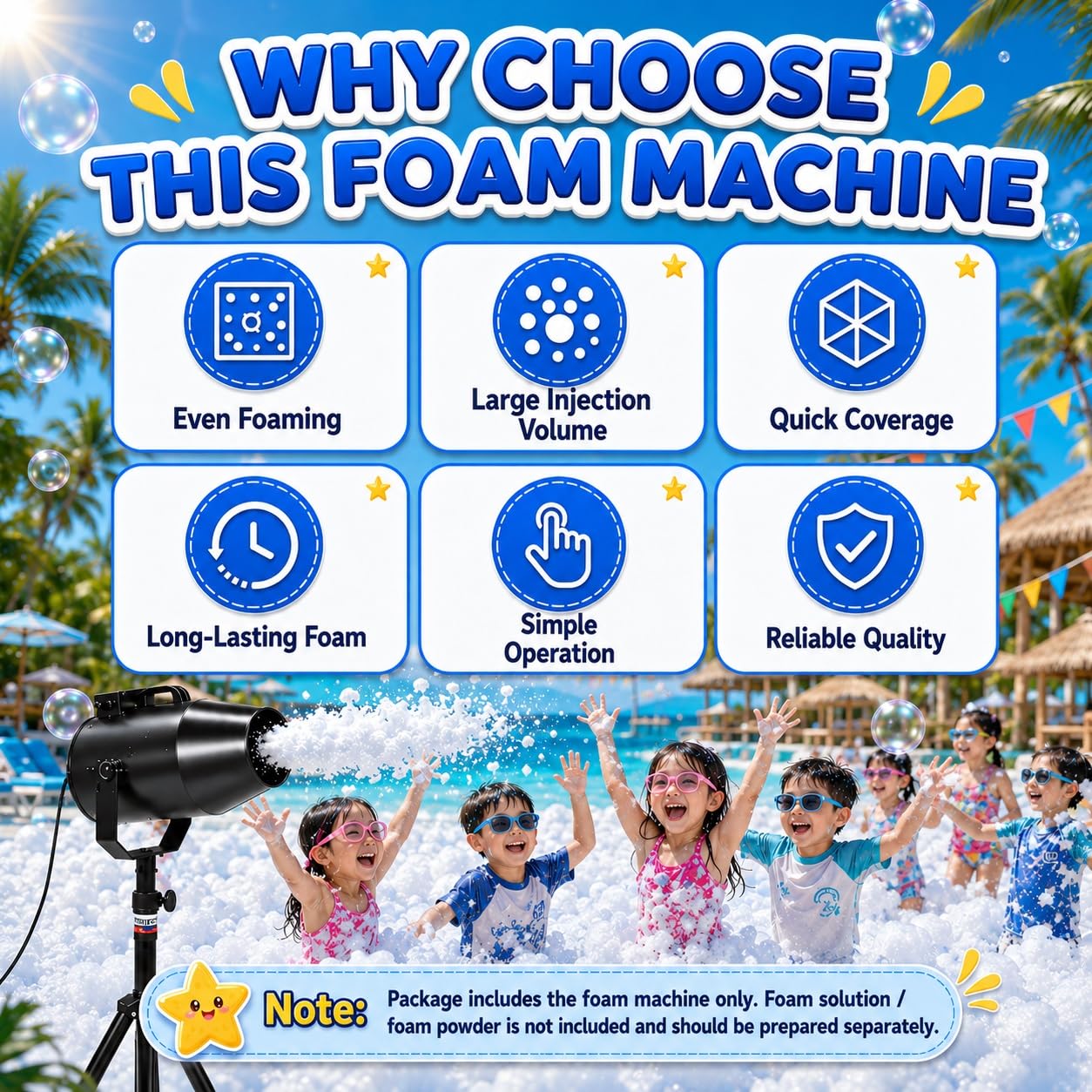Seifenblasen-Schaummaschine, Elektrische Party-Schaummaschine | 9,84–16,4 Fuß Spray, deckt 215 Quadratfuß ab, mit verstellbarem Ständer, for Bühne, Hochzeiten, Gartenfeiern(Black)