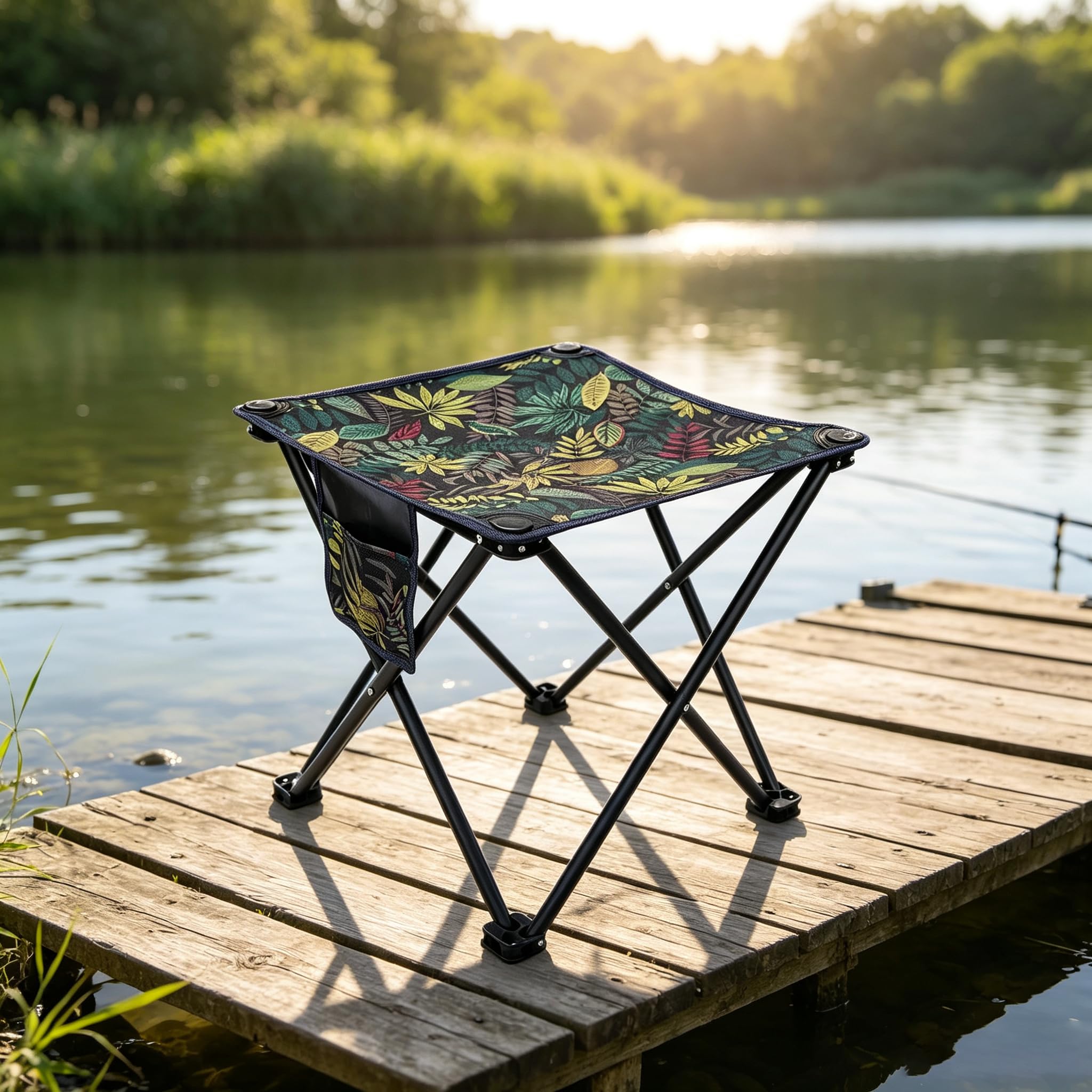 Sgabello da campeggio pieghevole portatile, 2 pezzi, mini sedia leggera da esterno, poggiapiedi pieghevole extra large, adatto per pesca, picnic, barbecue in spiaggia, escursionismo, con tasche