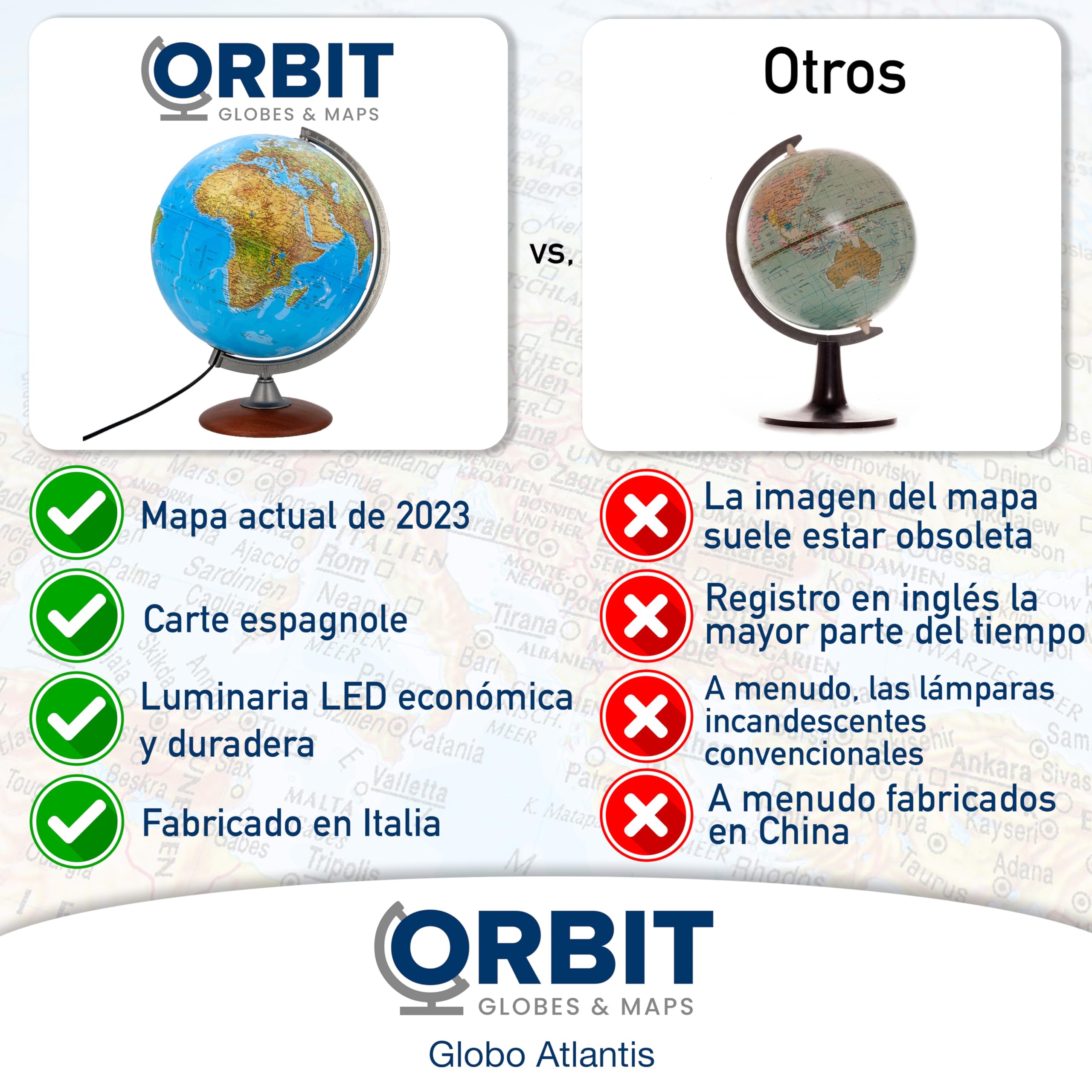 :Globo terráqueo Iluminado. Pie de Madera - con lámpara LED