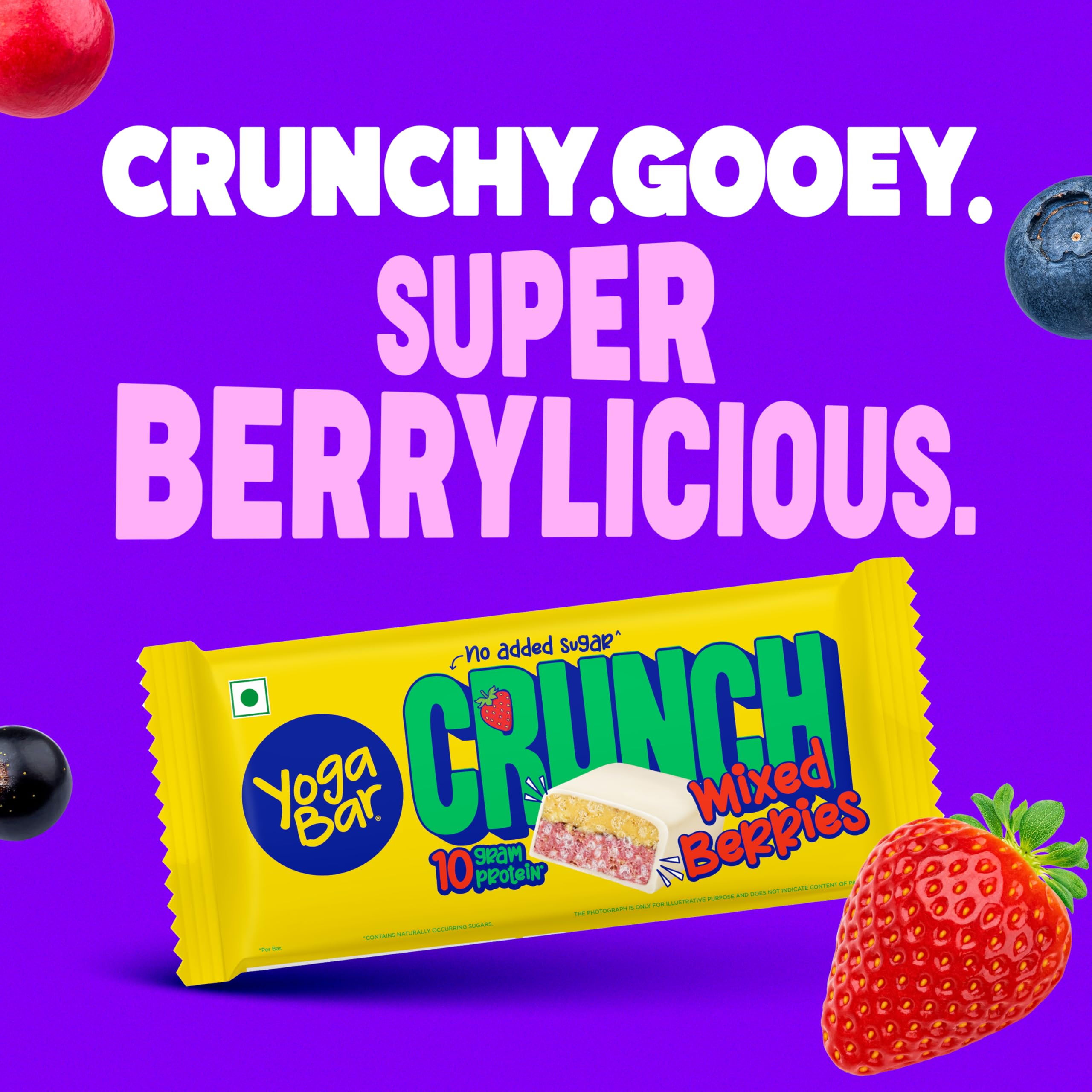 Yogabar Crunch Mixed Berries Protein Bar | No Added Sugar | 10g Protein | High Fibre | Gluten Free Snack | 50g each, Pack of 1 — Amazon image 3