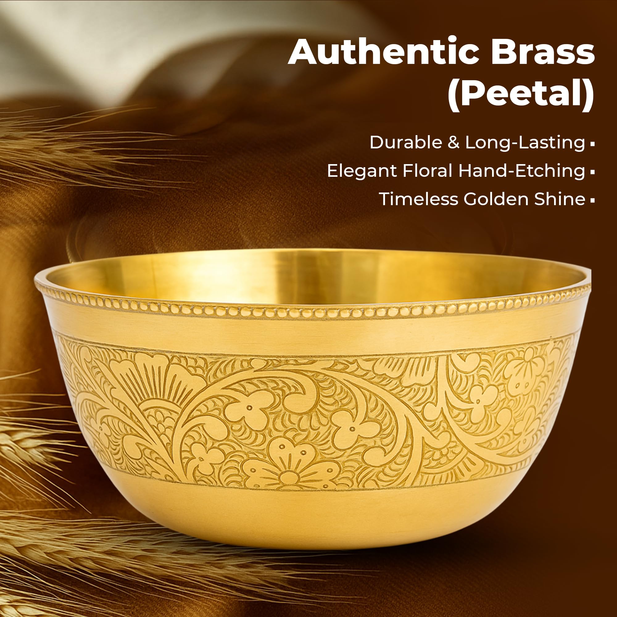 Brass Floral Bowl - Handcrafted Peetal ki Katori -3