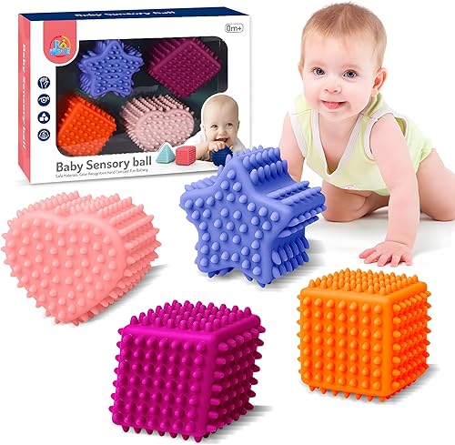 Pelotas sensoriales suaves y puntiagudas, juguetes Montessori, bolas de bebé de 6 a 12 meses, formas geométricas texturizadas para el desarrollo