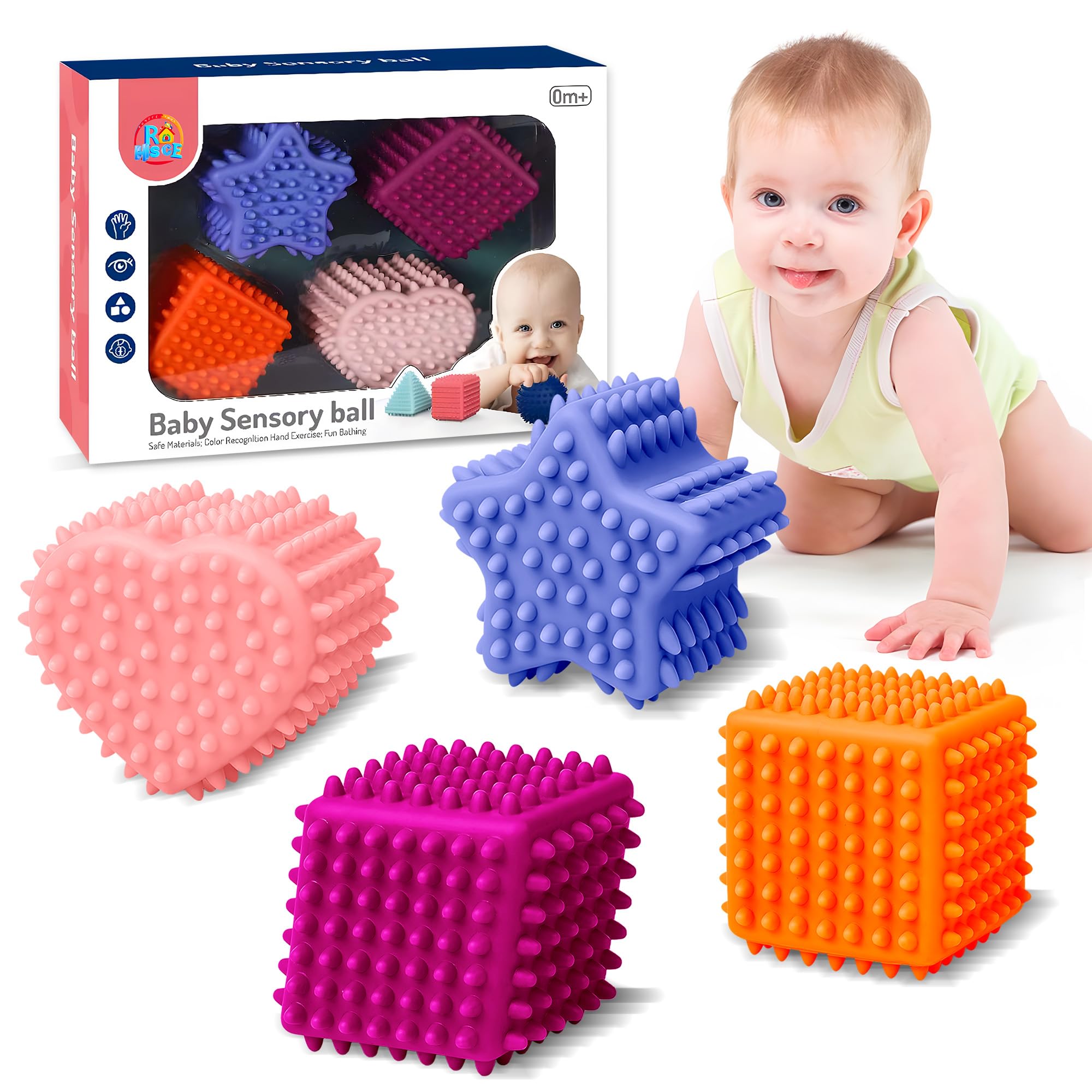 Sponsored Ad - Soft Spiky Sensory Balls - Montessori Toys Baby Balls 6 to 12 Months Textured Geometric Shapes for Babies' Sensory Development,Massage Sensory Ball for Toddlers 1-3 Bright Colors Easter Gifts