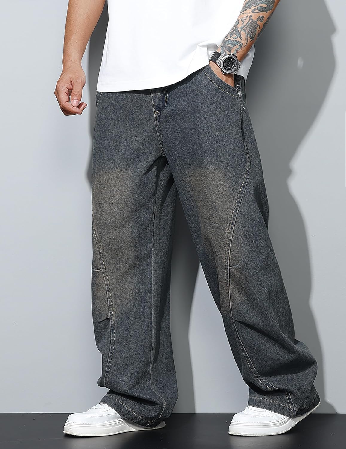 Men's Baggy Jeans Wide Leg Hip Hop Pants Irregular Sutures Loose Fit Trousers Streetwear - Image 4