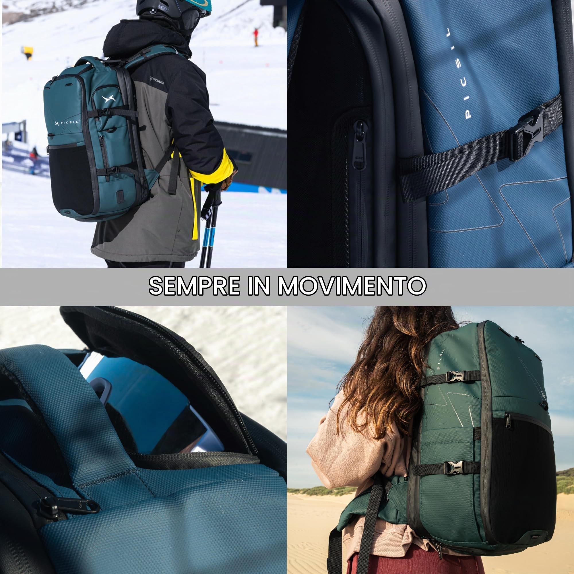 PICSIL Horizon, Zaino Cabina Espandibile 26L-33L, Porta Laptop - Moonless | 47x29x18,5cm impermeabile con porta USB-C. Apertura 18°, scomparto scarpe e tasca PC, ideale per lavoro e viaggi.