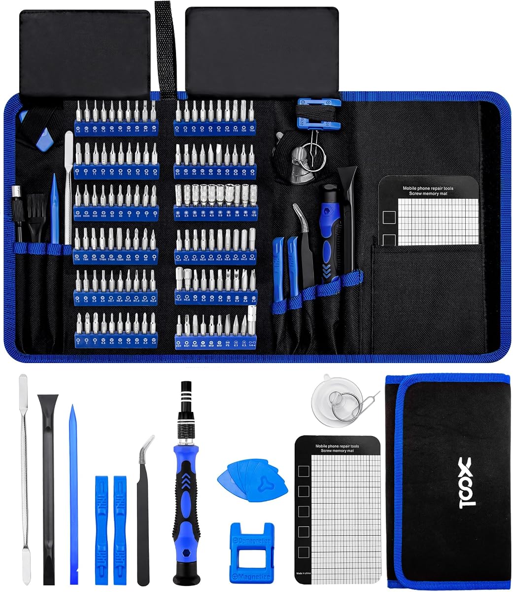 XOOL Juego de destornilladores de precisión 140 en 1 para reparación electrónica con 120 puntas magnéticas Cr-V, kit de herramientas electrónicas para Macbook, iPhone, computadora portátil, PC, consola de juegos, tableta