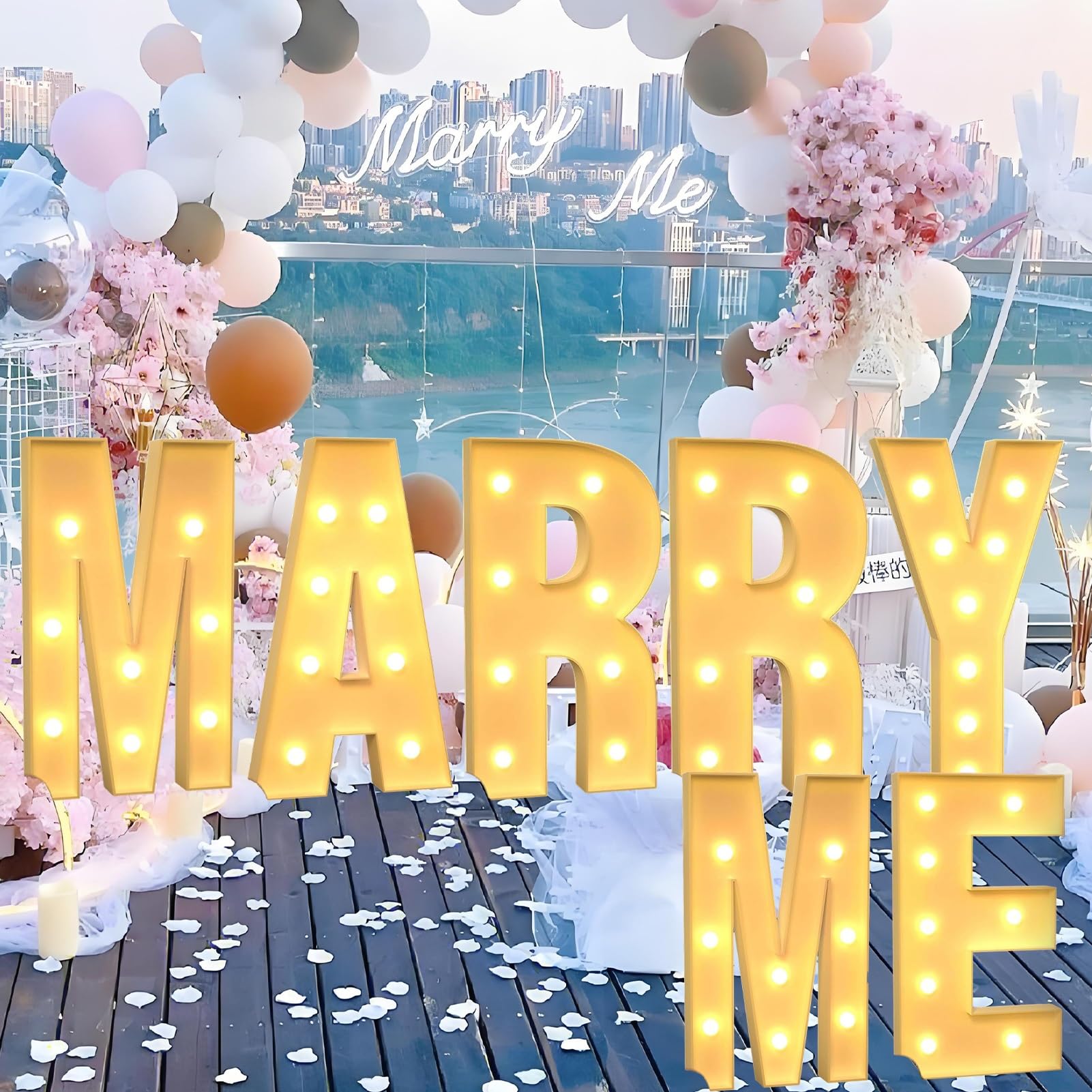 Zestaw znaków LED na propozycje małżeńskie "Marry Me Neon Sign" na propozycje małżeństwa/zaręczyny / przyjęcie walentynkowe (70 cm)