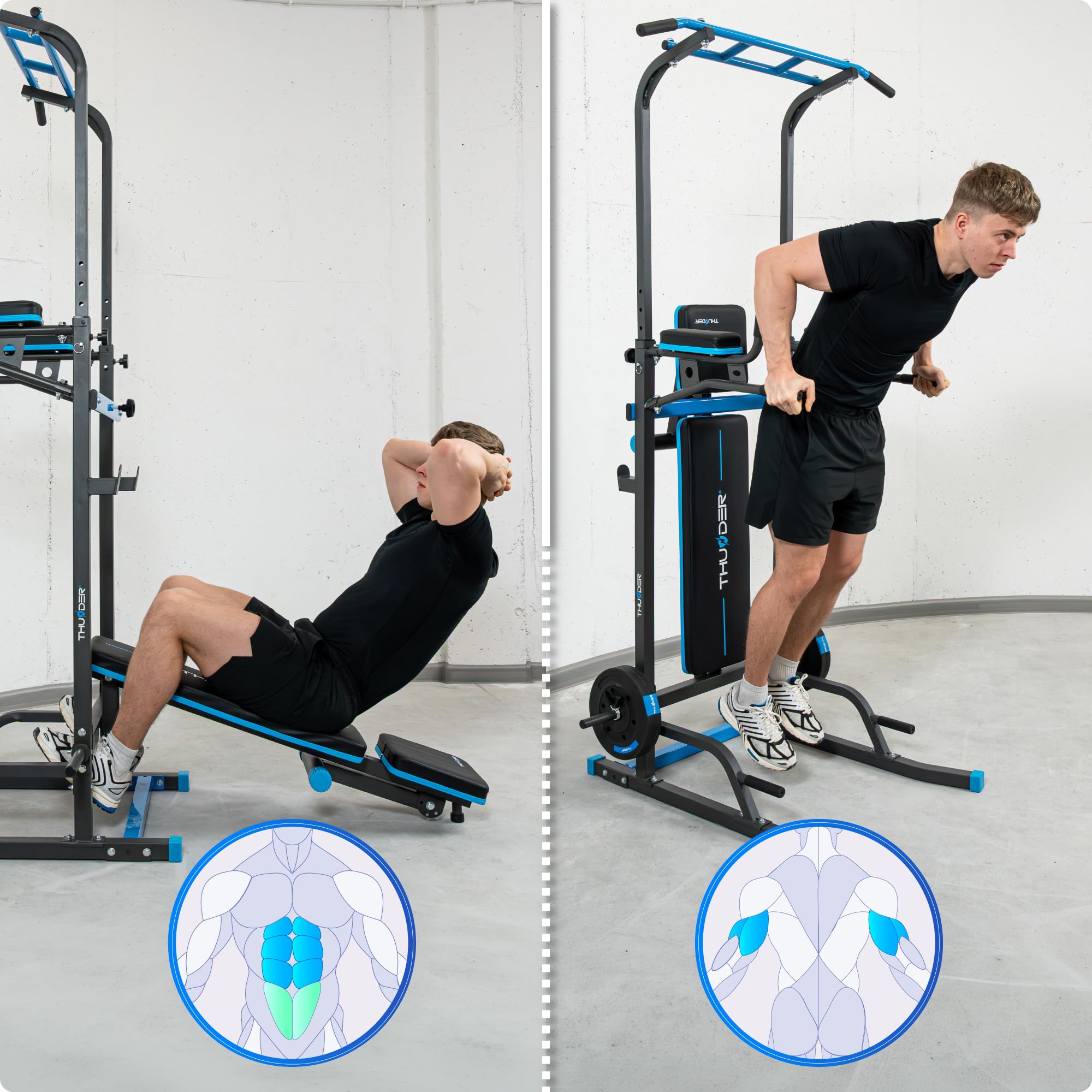 THUNDER Power Tower Dip Station - Stazione per trazioni, attrezzo per fitness a casa