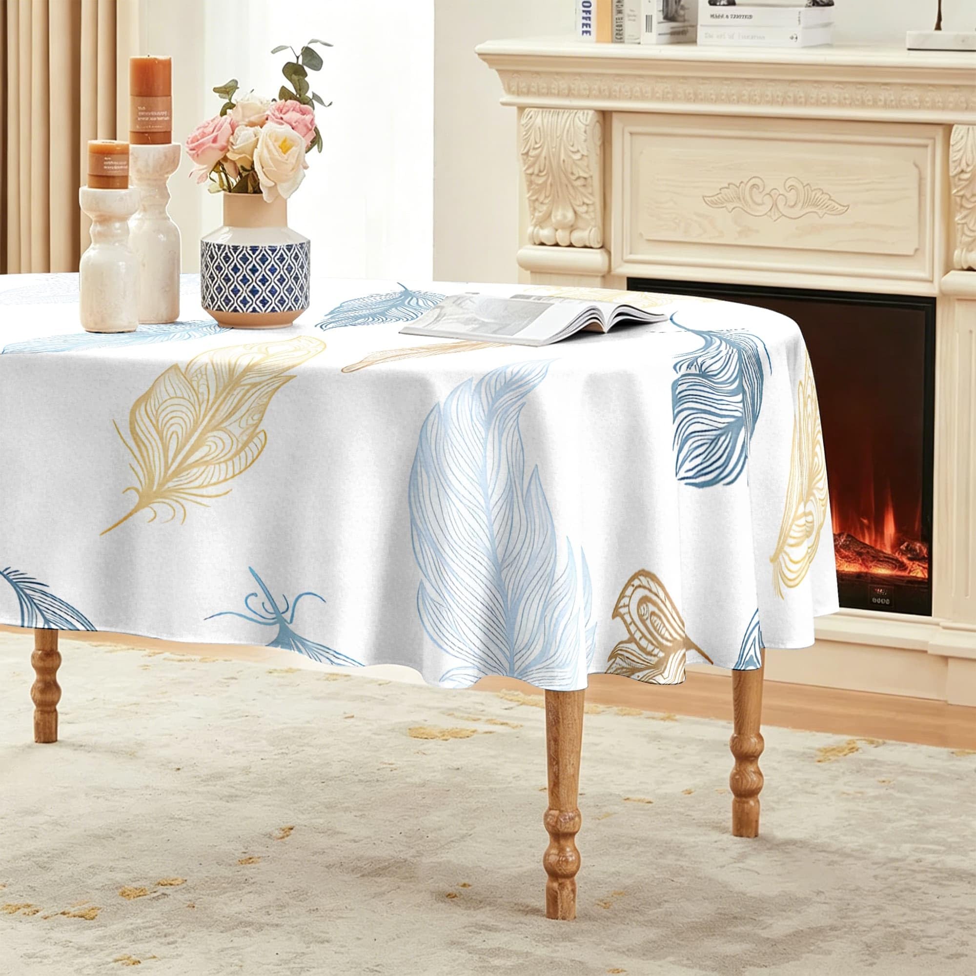 Boho Feder Ovale Tischdecke Abwaschbar 160x220 cm