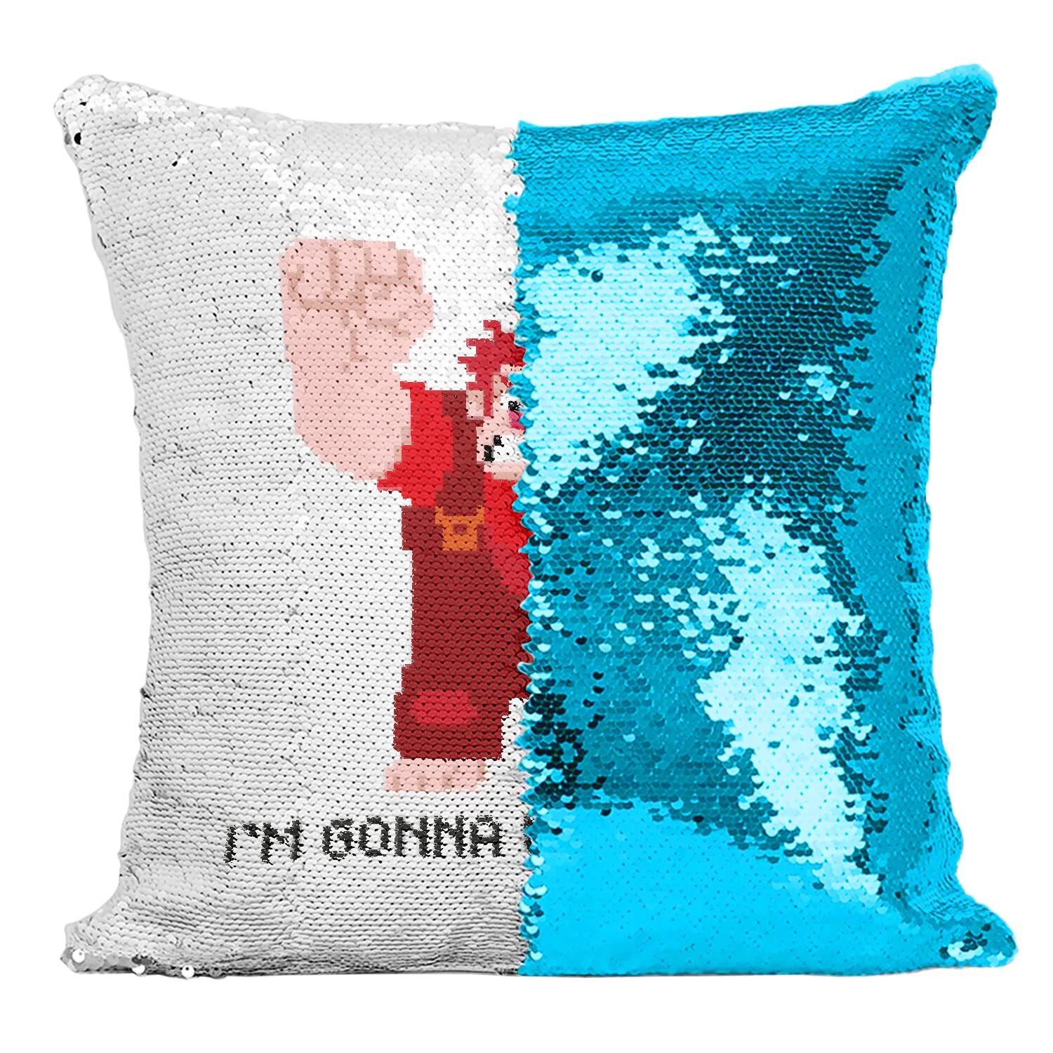 Coussin sequin turquoise Ralph 8 bits pour déco rétro gaming