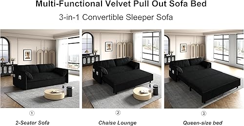 Miniatura 7 de Sofá cama de dos plazas 3 en 1 de gran tamaño, cómodos asientos de dos plazas con sofá cama extraíble y reposabrazos acolchados, sofá convertible