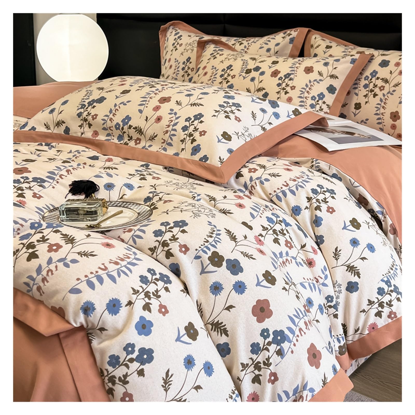 Housse de couette en coton lavé anti-transpiration et literie durable toutes saisons fleurs 1.8m