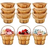 Marsui 10 Pcs Mini Wooden Apple Baskets Bulk for Gifts 4 x 5.1 Inch Farmers Market Berry Baskets with Handle for Fall Picnic Garden Picking Fruit Strawberry Flowers Crafts Home Wedding Party Decor
