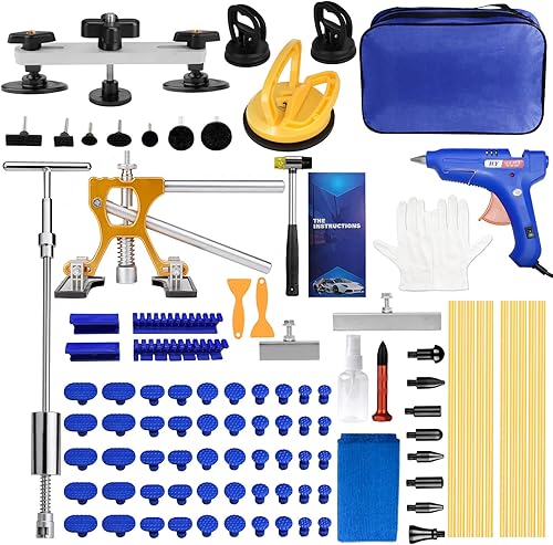 Miniatura 1 de ZEUSFIRE 97PCS Dent Puller Kit, Paintless Dent Repair Kit with Golden Lifter, Slide Hammer T-bar Dent Puller, Bridge Puller, Suction Cup and Glue