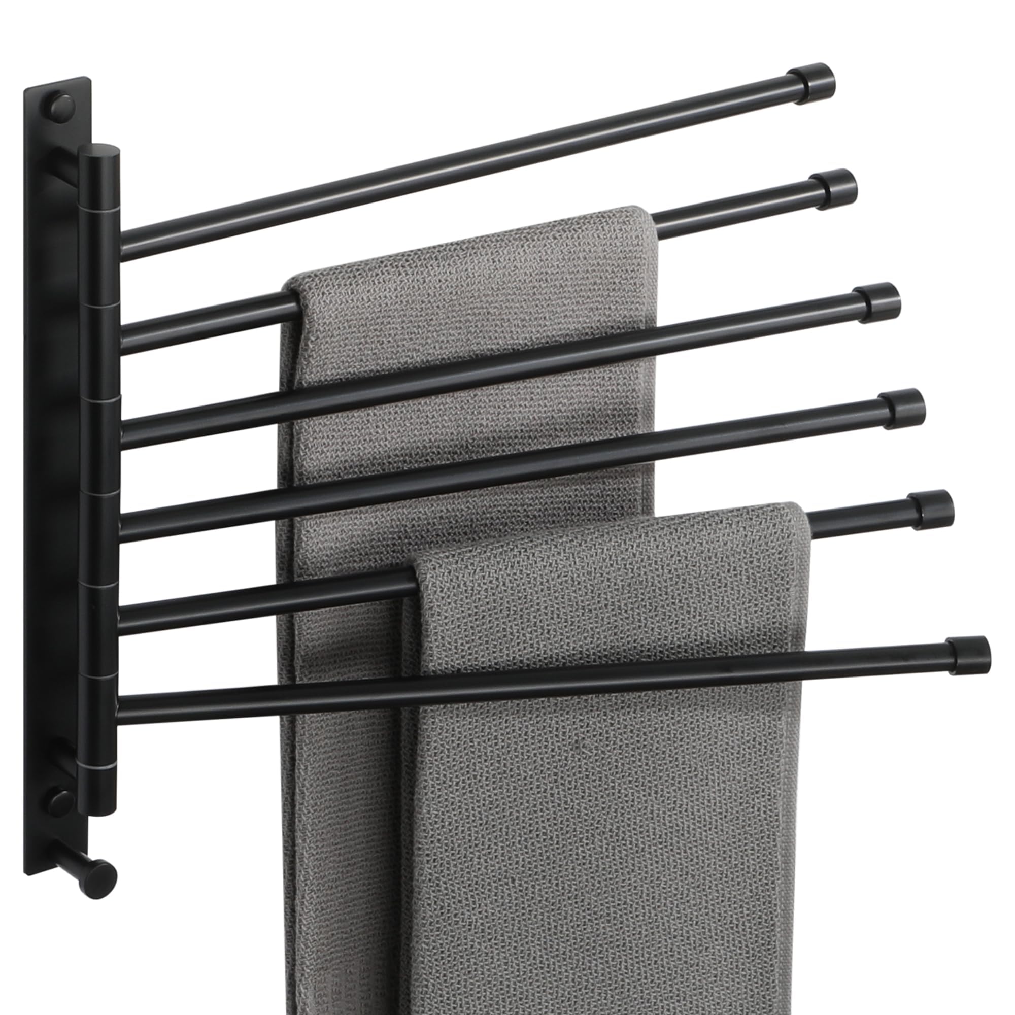 Mooche Swivel Towel Rail Wall Mounted, Rotate Left and Right 6 Arms Towel Shelf, Black Towel Rack, SUS304 Stainless Steel Towel Bar, Towel Holders for Bathrooms, Living Rooms, Balconies,Bedroom,37.5CM