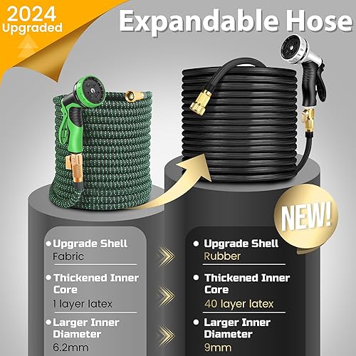 Miniatura 2 de Manguera de jardín expandible de 100 pies, manguera de agua flexible y ligera con boquilla de pulverización de 10 funciones y soporte, tubo de agua