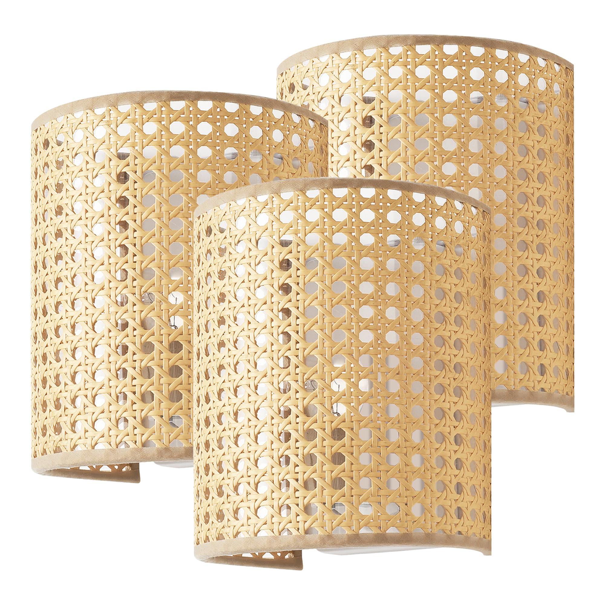 lux.pro Set di 3 Applique per Interni Lampade da Parete a Paralume Semicilindrico per Soggiorno Ingresso Camera da Letto - Effetto Rattan