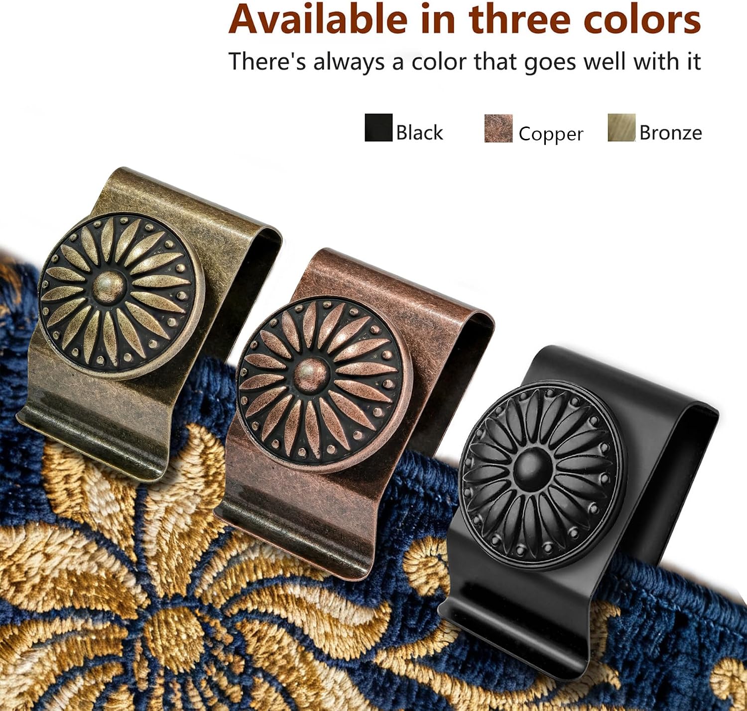 Tapestry Wall Hanging Clamps 4PCS 1.2x2.0 Textile Art Decoration Hangers Metal Clips for Hanging Rugs Carpet Display (Copper)