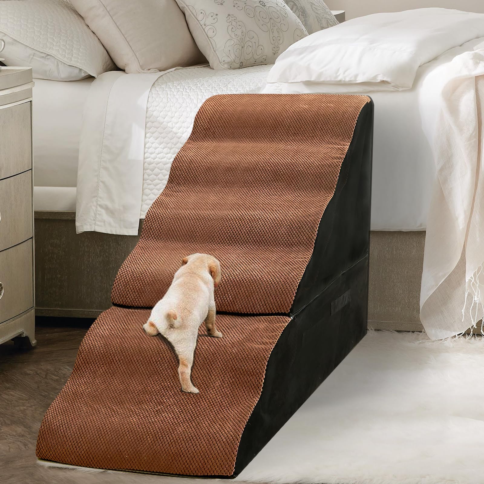 MALOROY Dog Steps for High Beds 30-32" H - 6-Step Dog Stairs for Small Dogs, 33D Foam Pet Steps for High Bed with Non-Slip Bottom and Washable Cover,