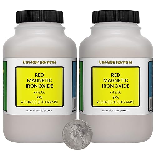 Miniatura 6 de Óxido de hierro magnético rojo y-Fe2O3 99% USP polvo de grado alimenticio 12 onzas en 4 botellas