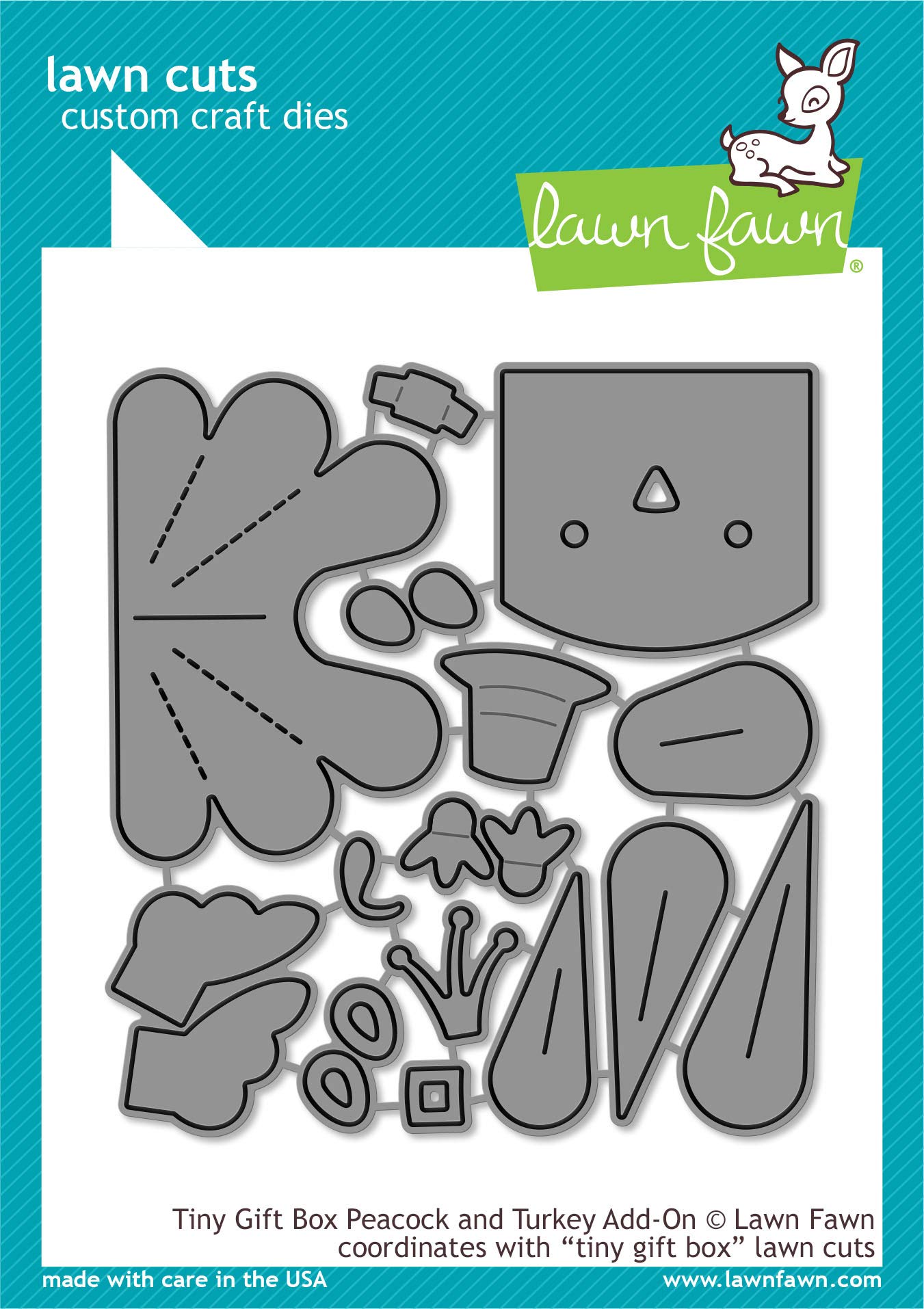Lawn Fawn Tiny Gift Box Peacock And Turkey Add-On Custom Craft Dies