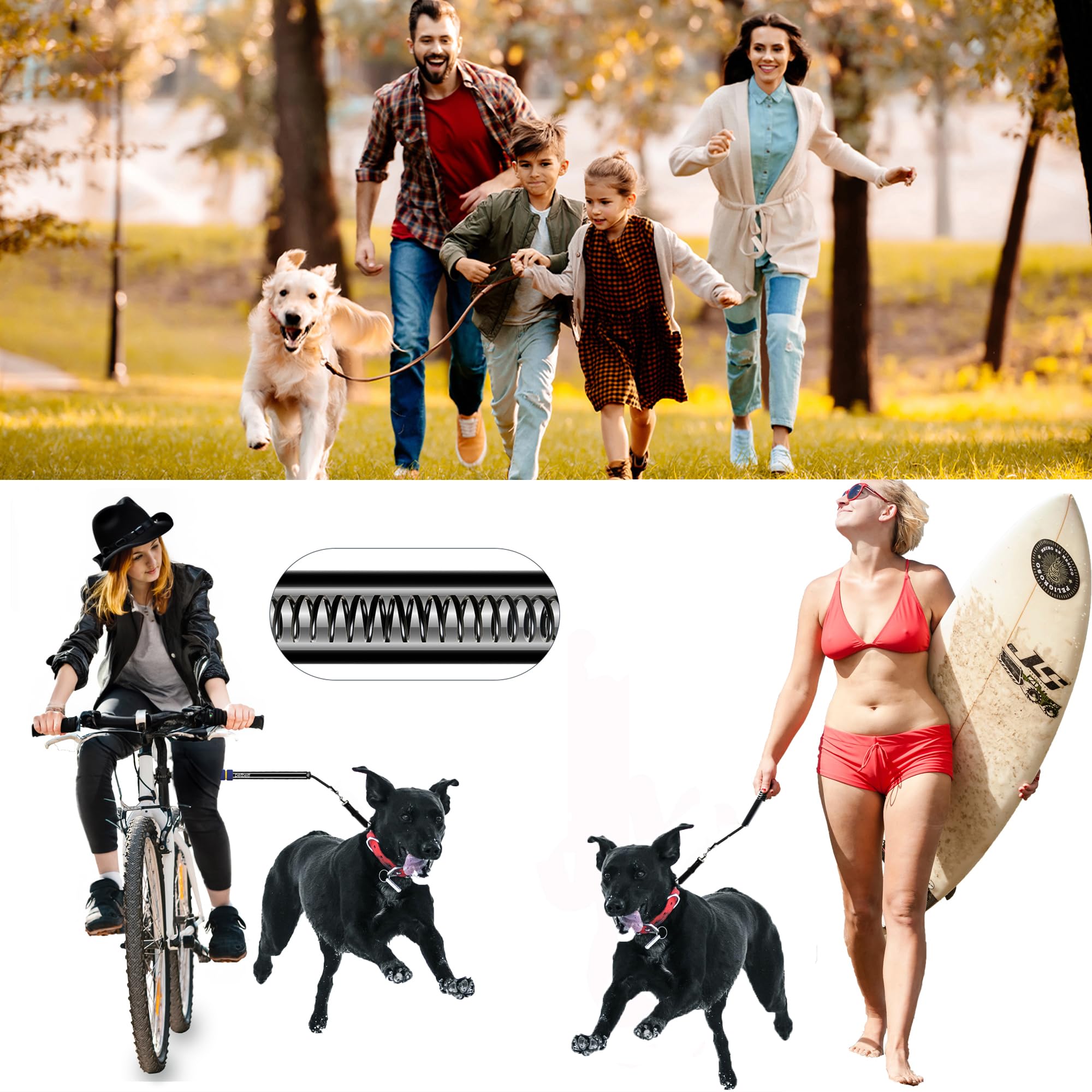 Haauyu Dog Bike Leash?Hands Free Dog Leash Running Attachment for Large Small Dogs Harness Accessories,Black