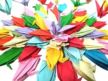 Kingsnow 100 PCS Multicolor Origami Paper Crane Folded Hand-Made DIY Crane for Wedding Party Baby Shower Background Decoration, Symbol of Love, Happiness, Good luck