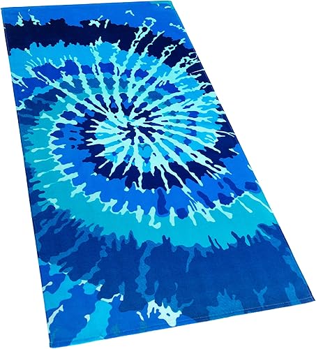 Softerry Toalla de playa Tie Dye de 30 x 60 pulgadas, 100% terciopelo de algodón, estampado de un lado (teñido anudado azul, 30 x 60 pulgadas)